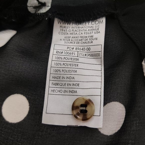 Hurley Sheer Blouse Womens Small Black Sleeveless Polka Dot V-Neck Button Up - Picture 8 of 8